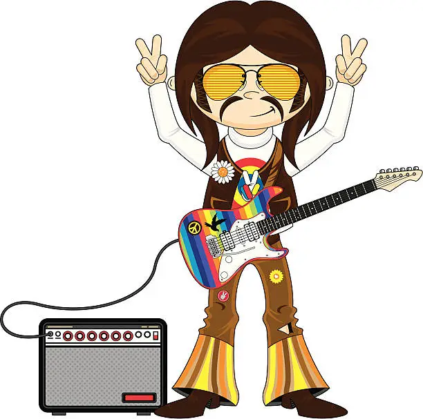Vector illustration of Little Rock Star with Guitar & Amp