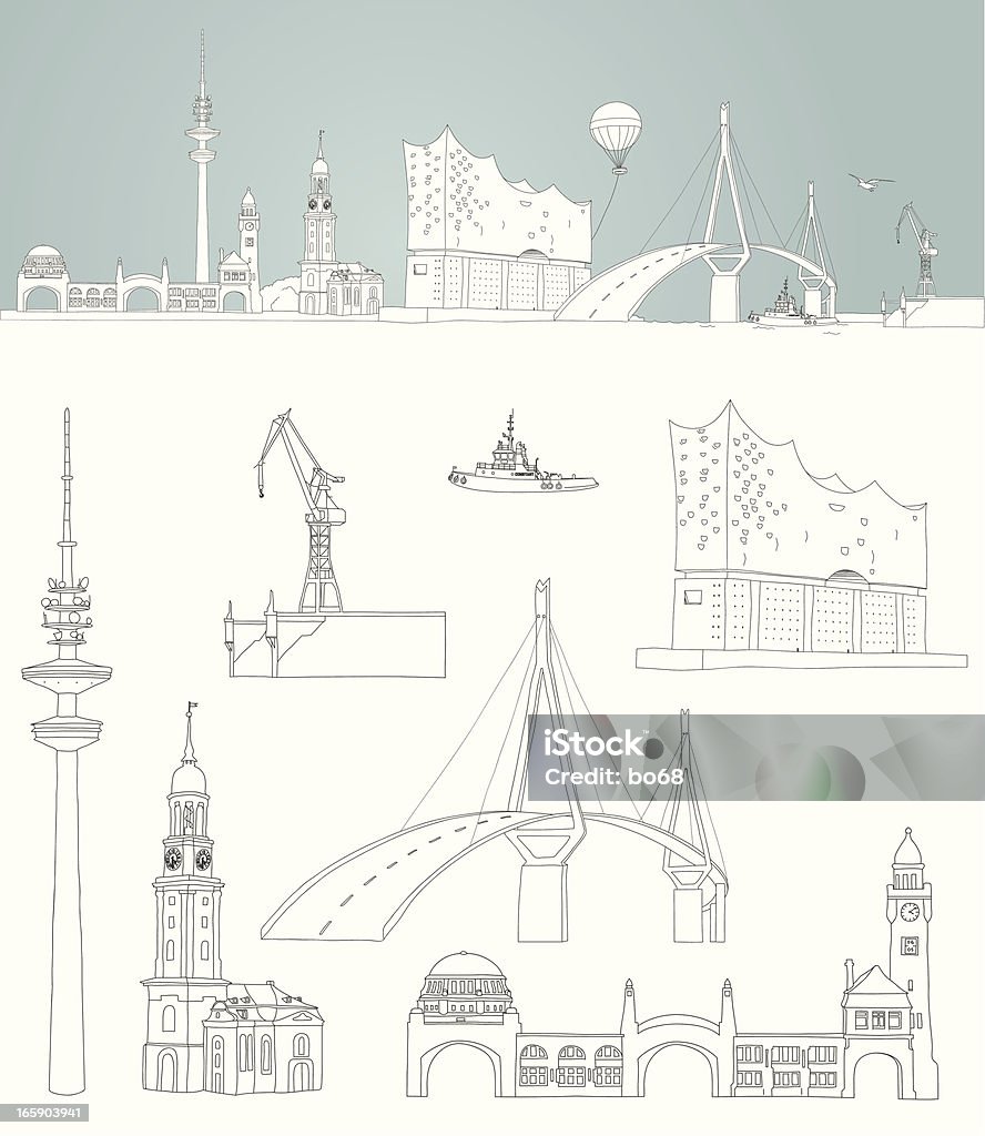 Skizze-Hafen und die skyline von Hamburg - Lizenzfrei Hamburg Vektorgrafik