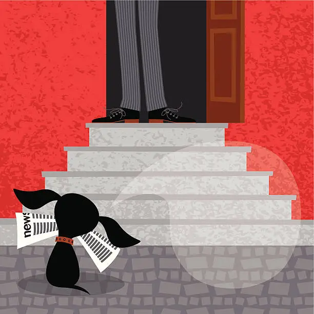 Vector illustration of Dog with Newspaper.