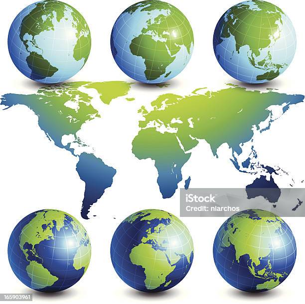 Mappa Del Mondo E Globe - Immagini vettoriali stock e altre immagini di Vettoriale - Vettoriale, Africa, America del Nord