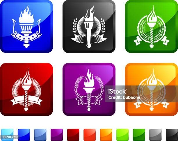 Torch Badges Royalty Free Vector Icon Set Stickers Stock Illustration - Download Image Now - Award, Award Plaque, Award Ribbon