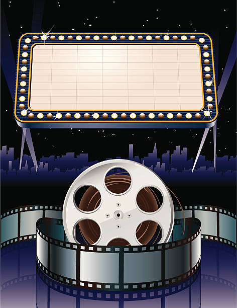 Movie Marquee with Film Reel Movie Marquee with Film Reel Illustration box office photos stock illustrations