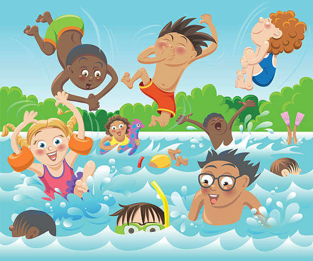 swim детей - открытый бассейн stock illustrations