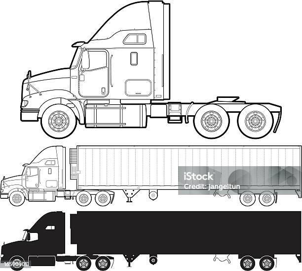 トラック - 大型トレーラーのベクターアート素材や画像を多数ご用意 - 大型トレーラー, 線画, 横からの視点