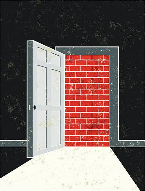 Vector illustration of Open Door and Doorway Opening onto a Brick Wall