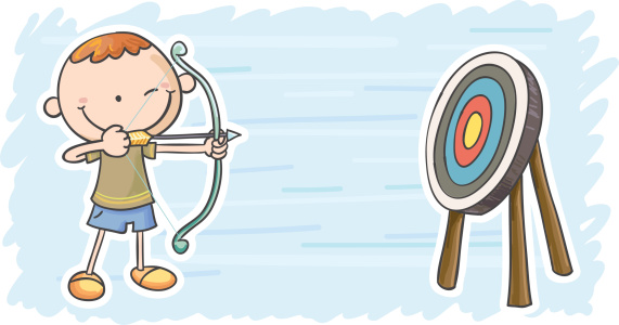 Little Boy Is Playing Target Shooting Stock Illustration - Download Image  Now - Archery, Child, Cartoon - iStock
