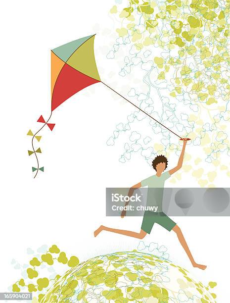 Child Enjoying Spring Stock Illustration - Download Image Now - Kite - Toy, Boys, Child