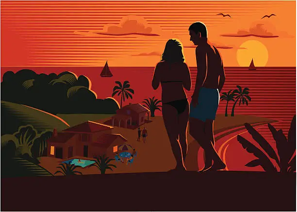 Vector illustration of Tropical Beach Evening