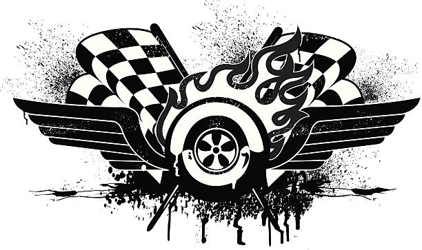 Race Car Grunge Graphic with Checkered Flags Graphic grunge illustration of a Race car tire and checkered flag. Layered and grouped for easy edits. Scale to any size. Check out my "Hot Rod Harry" light box for more. stock car stock illustrations