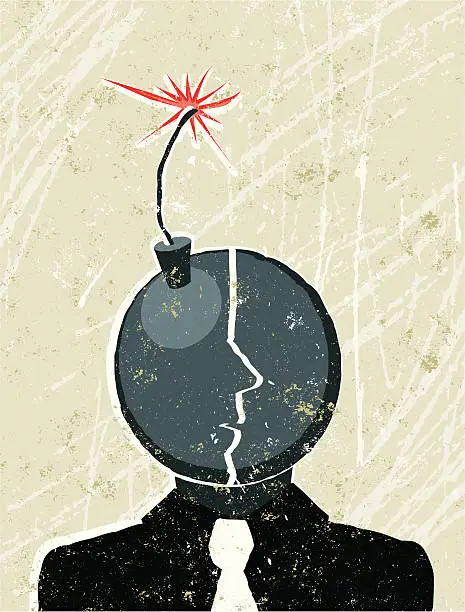 Vector illustration of Angry Business Man With his Head as a Time Bomb