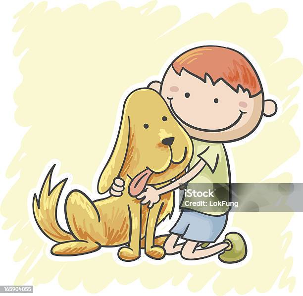 Rapaz E O Cão - Arte vetorial de stock e mais imagens de Abraçar - Abraçar, Cão, Criança