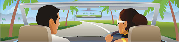 поездка на летние каникулы - mirror car rear view mirror road stock illustrations