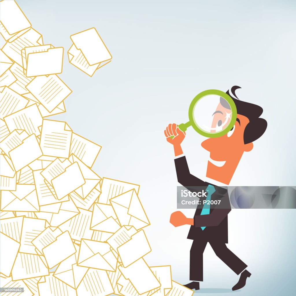 Document Search Vector illustration of a businessman in search of a document. High resolution jpg file include. This is an EPS 10 file that contains transparencies. Arranging stock vector