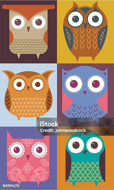 Шесть Owls — стоковая векторная графика и другие изображения на тему Без людей - Без людей, Векторная графика, Дикие животные