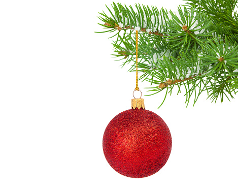 Christmas ball hanging on a fir tree branch. Photography in high resolution. Similar pictures from my portfolio: