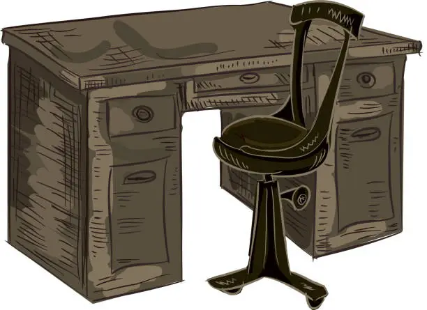 Vector illustration of Retro film noir desk setting on white background