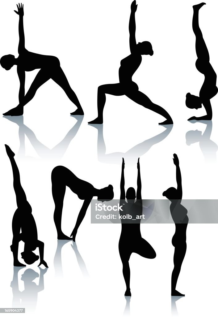 Hermoso siluetas de yoga - arte vectorial de Yoga libre de derechos