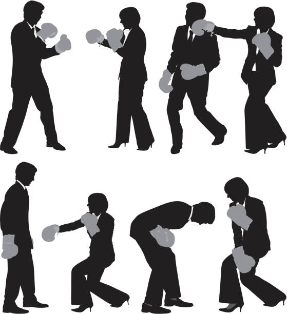 biznesmenów walki - human groin boxing silhouette hitting stock illustrations