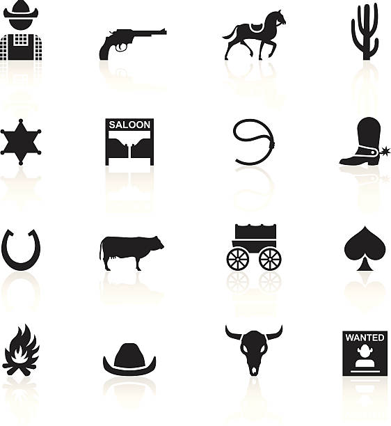 ilustraciones, imágenes clip art, dibujos animados e iconos de stock de negro, símbolos, wild west & cowboys - animal skull cow animals in the wild west