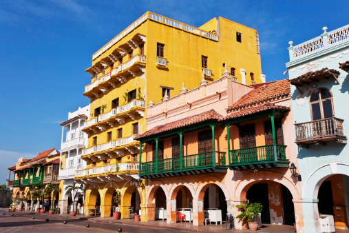 Some Bright Buildings From The Old City In Cartagena, Colombia