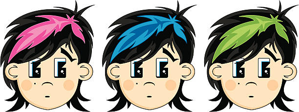 Cute Little Emo Girl Heads Vector Illustration of a cute little 'Emo Punk Girl' with dyed hair.  black hair emo girl stock illustrations