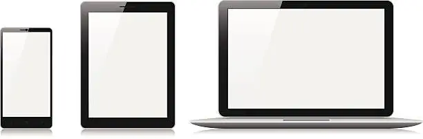 Vector illustration of Mobile phone, tablet and laptop with blank screens