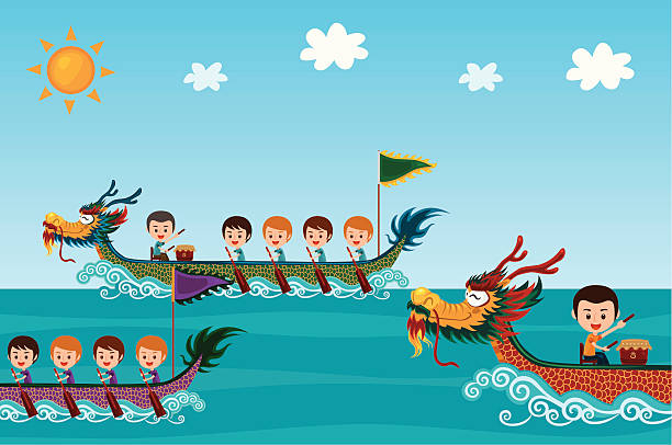 ilustrações, clipart, desenhos animados e ícones de festival de barcos dragão - dragon chinese dragon china chinese ethnicity