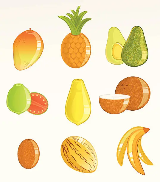 Vector illustration of Tropical Fruits Icon Set