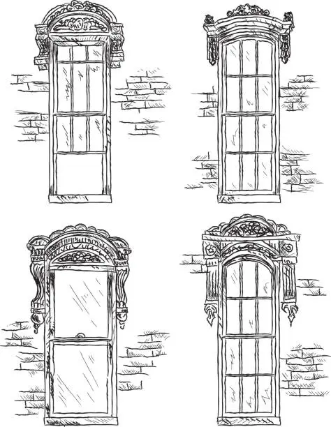 Vector illustration of Set of assorted Victorian style windows