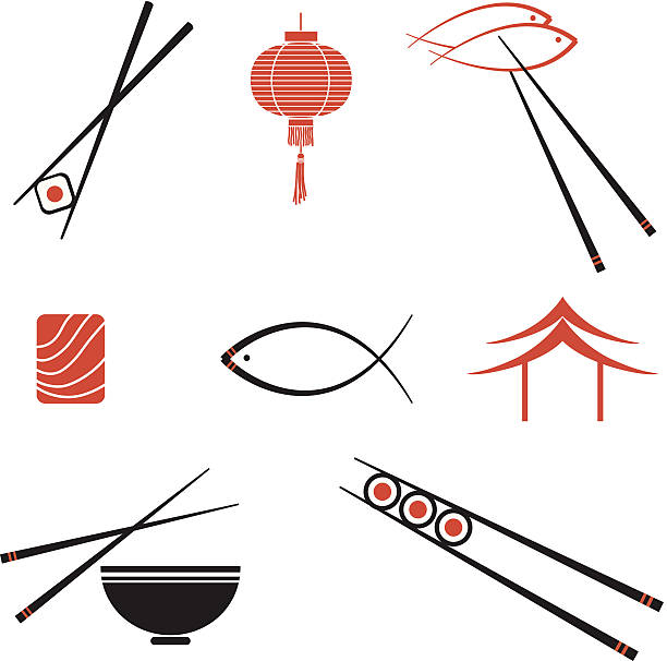 ilustraciones, imágenes clip art, dibujos animados e iconos de stock de iconos de sushi - chopsticks