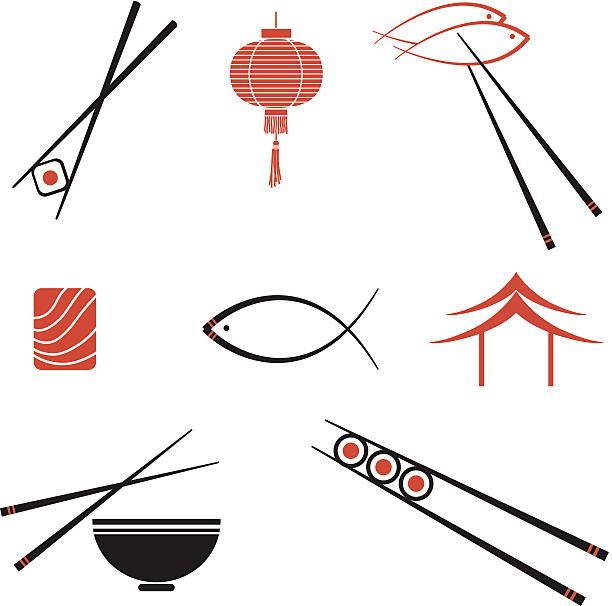 суши значки - asian cuisine illustrations stock illustrations