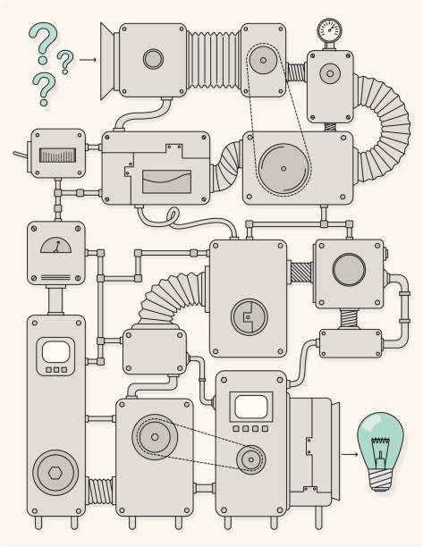 ilustrações, clipart, desenhos animados e ícones de solução de máquina - machine production line ideas changing form