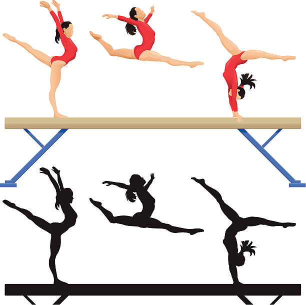 Balance Beam Stylised illustration of a gymnast on a balance beam. Layered and grouped for ease of use. Download includes EPS8 vector file and hi-res jpeg. gymnastics stock illustrations