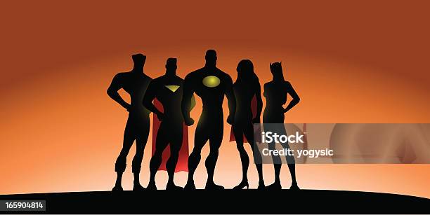 초영웅 팀 실루엣 슈퍼히어로에 대한 스톡 벡터 아트 및 기타 이미지 - 슈퍼히어로, 근육질 체격, 만화