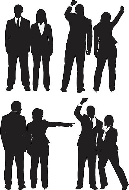 ilustraciones, imágenes clip art, dibujos animados e iconos de stock de los ejecutivos de negocios gesticular - men inside of suit silhouette