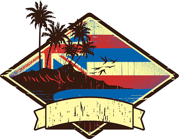 hawaiian flagge embelm - hawaii islands big island postcard summer stock-grafiken, -clipart, -cartoons und -symbole