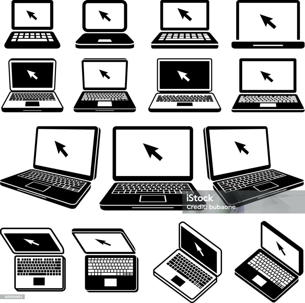 Laptop Hitam Dan Putih Royalti Gratis Vektor Ikon Set Ilustrasi Stok