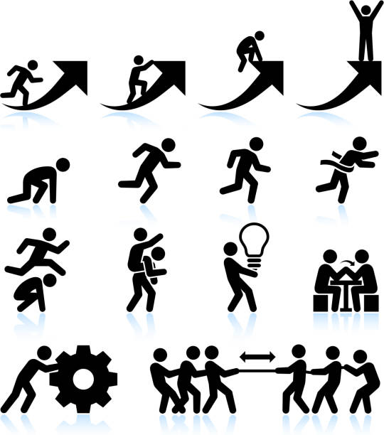 Business challenges Teamwork and achievement black & white icon set Business challenges Teamwork and achievement black & white set challenge icons stock illustrations