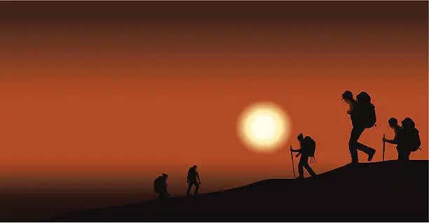 Vector illustration of Hikers or Campers at Sunset