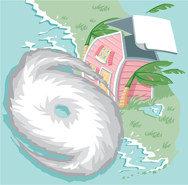 Hurricane Vector illustration of a Hurricane blowing down a house over the state of Florida. hurricane stock illustrations