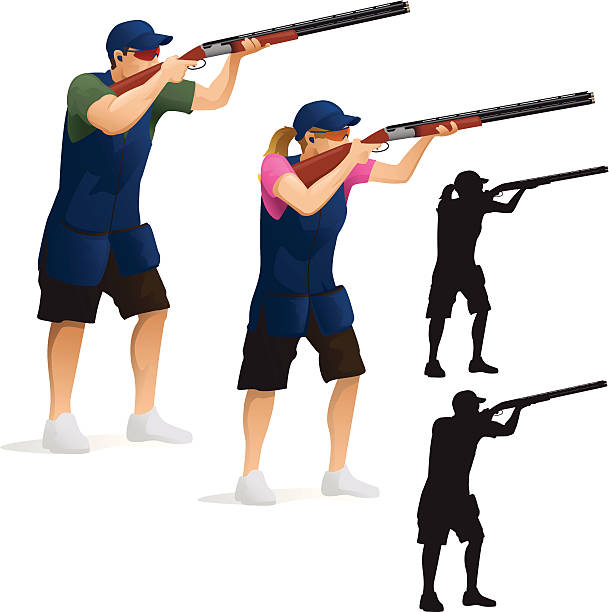 Skeet Shooting Stylised illustration of a shooter skeet shooting. Layered and grouped for ease of use. Download includes EPS8 vector file and hi-res jpeg. Bang stock illustrations