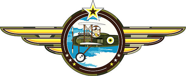 WW1 Style Military Biplane & Pilot Badge Vector illustration of a WW1 Style Military Biplane with Pilot badge. ww1 helmet stock illustrations