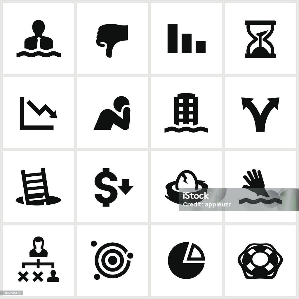 Black Business Failure Icons Business related icons. All white strokes/shapes are cut from the icons and merged allowing the background to show through. Icon Symbol stock vector