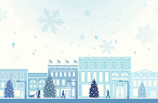 Winter Holiday Shopping Holiday shopping winter scene with copy space. downtown district illustrations stock illustrations