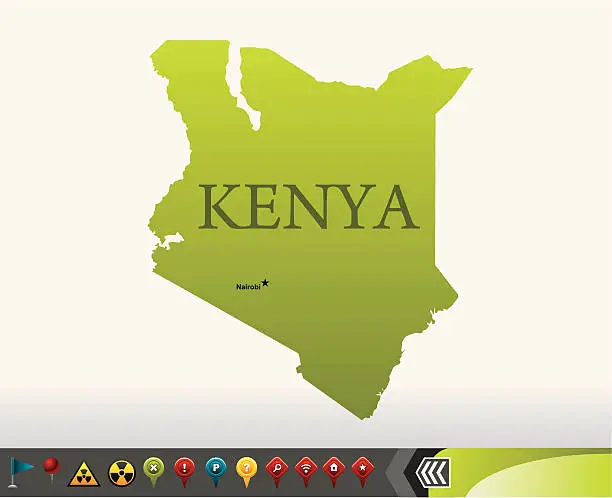 Vector illustration of Kenya map with navigation icons