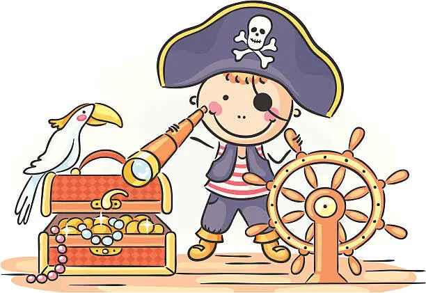 Vector illustration of Pirate and parrot