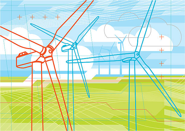 виртуальный wind farm - blueprint electrical component engineer plan stock illustrations