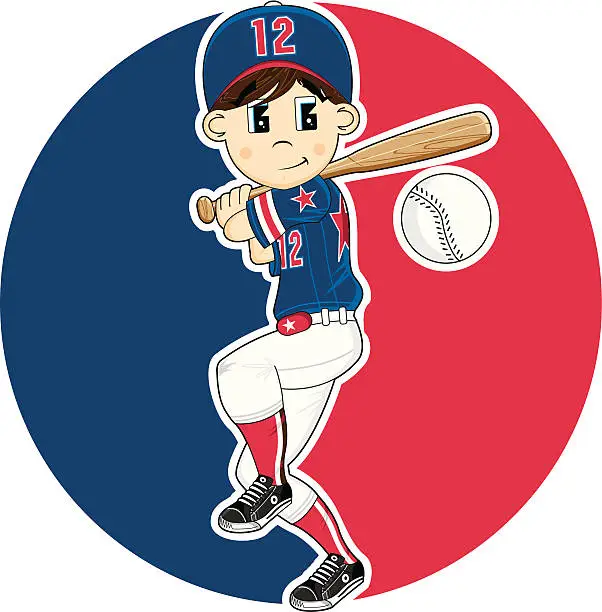 Vector illustration of Cute Youth League Baseball Boy