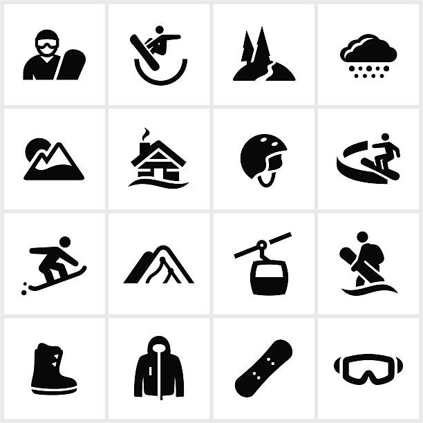 ilustrações de stock, clip art, desenhos animados e ícones de snowboard ícones preto - snowboard boot