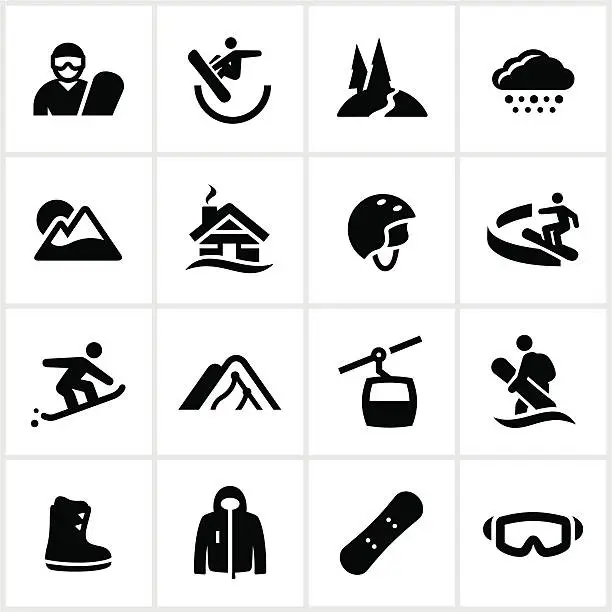 Vector illustration of Black Snowboarding Icons